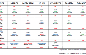 Planning des entrainements - Saison 2024-2025